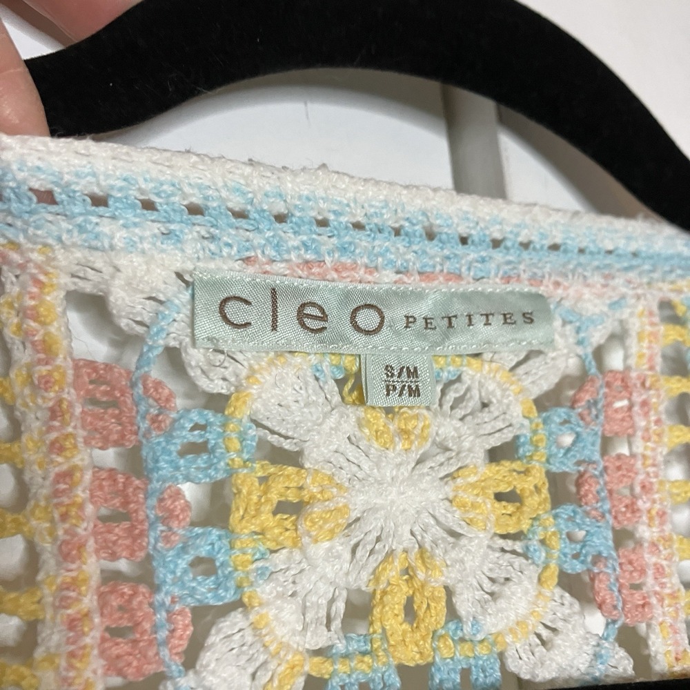 Y2K Cleo Crochet Cardigan Womens S/M Petite‎ Cottagecore Granny Pastel Spring - Picture 3 of 7